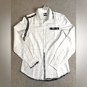 Desigual White Button Shirt 100% Cotton Slim Small NWT